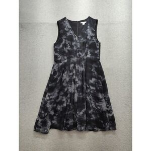 Coldwater Creek Women Dress 8P Black Tie Dye Sleeveless Chiffon Pleated V Neck